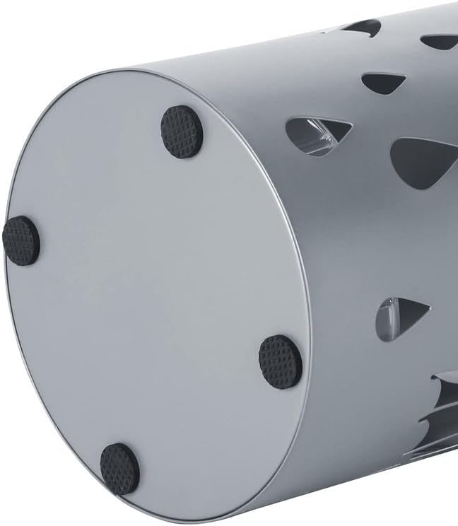 SONGMICS Umbrella Stand, Metal Umbrella Holder for Entryway, with Water Tray and 4 Hooks, 7.7 x 7.7 x 19.3 Inches, Round, Silver Grey ULUC23S