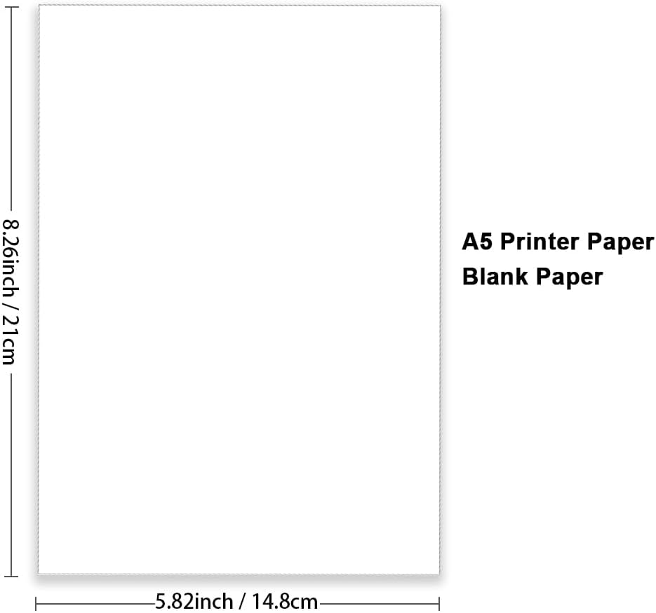 Printer Paper - 300 Sheets, A5 Premium Bright White Paper, 28lb Bond / 70lb Text (105 gsm) Bright White Paper – Great for Copy, Printing, Writing, 5.83" x 8.27" (148 x 210 mm)