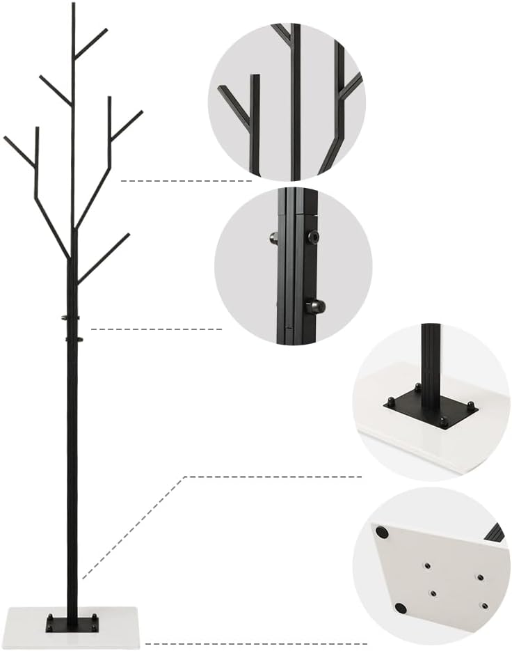 Marble Base Metal Clothing Coat Rack Stand for Hanging Clothes Bedroom Standing Rack Heavy Duty Coat Hanger Freestanding Tree Coat Racks Hallway Entrance Office Hats Coats Scarves Handbags