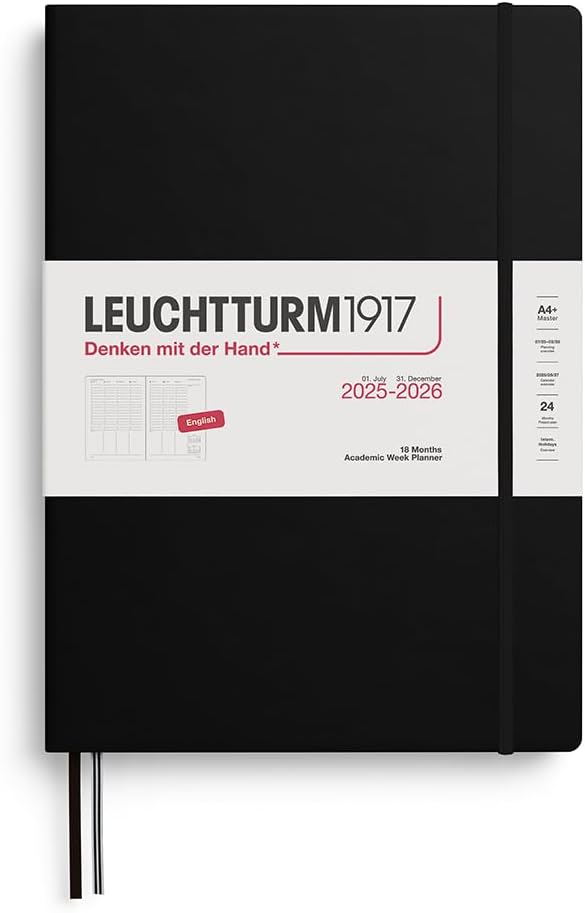 LEUCHTTURM1917 - Academic Week Planner Hardcover Master (A4+), 18-month, Jul. 2025 - Dec. 2026, English, Black