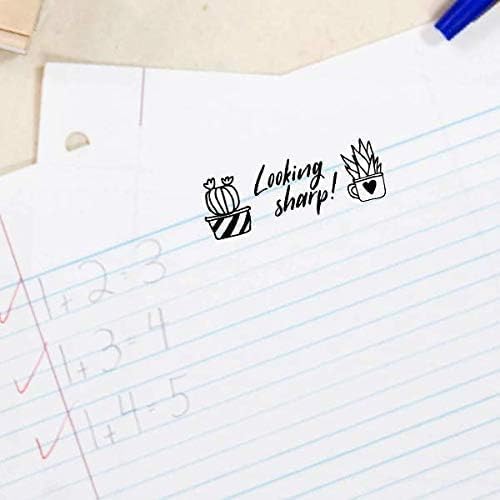 Custom Self-Inking Stamps | 49 Designs | Fun Phrases | Grading Made Easy | Classroom, Library and Book Stamps (Looking Sharp, Xtra Wide)