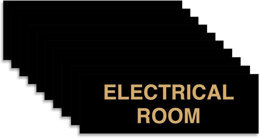 All Quality Basic Electrical Room Sign | Durable Construction | Building Safety - Black/Gold - Large (10 Pack)