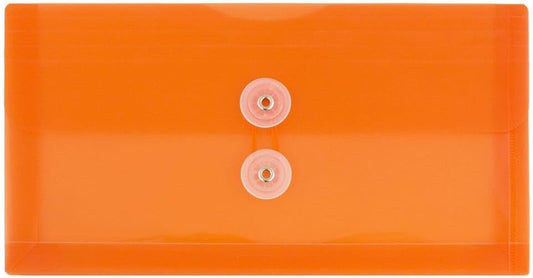 JAM PAPER Plastic Envelopes with Button & String Tie Closure - #10 Business Booklet - 5 1/4 x 10 - Orange - 12/Pack