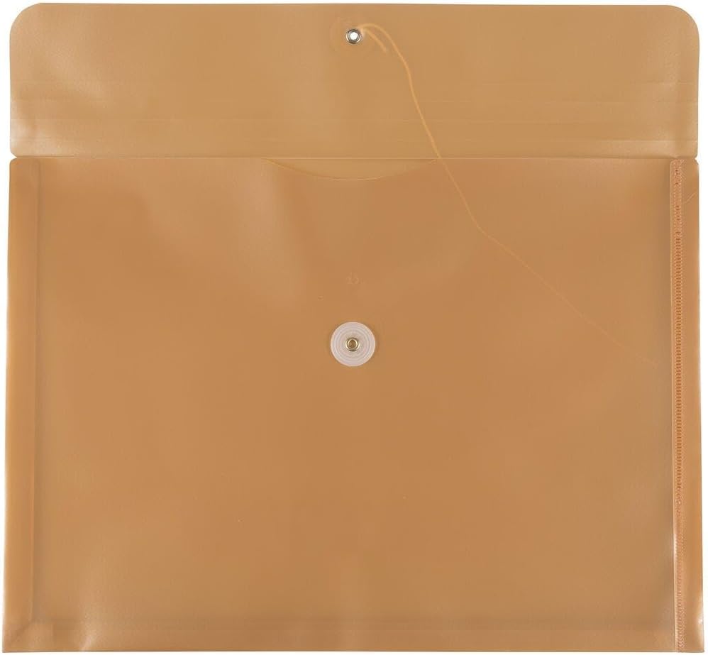 JAM PAPER Plastic Envelopes with Button & String Tie Closure - Legal Booklet - 9 3/4 x 14 1/2 - Gold - 3/Pack