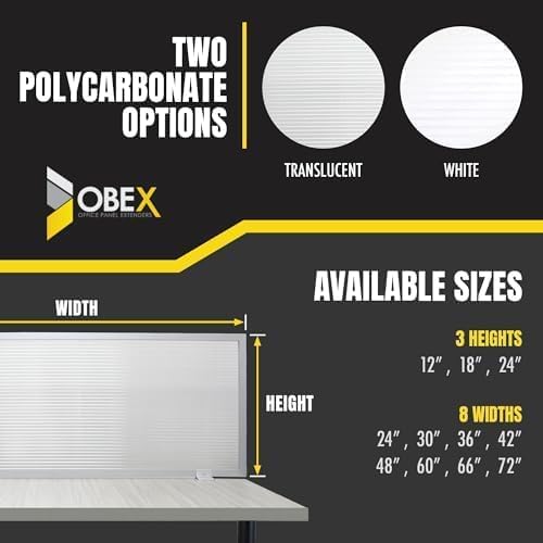 OBEX Polycarbonate Office Desk Mounted Privacy Screen Adjustable Table Top Panel Divider, Universal Aluminum Bracket-USA Made, 24" x 42", Translucent