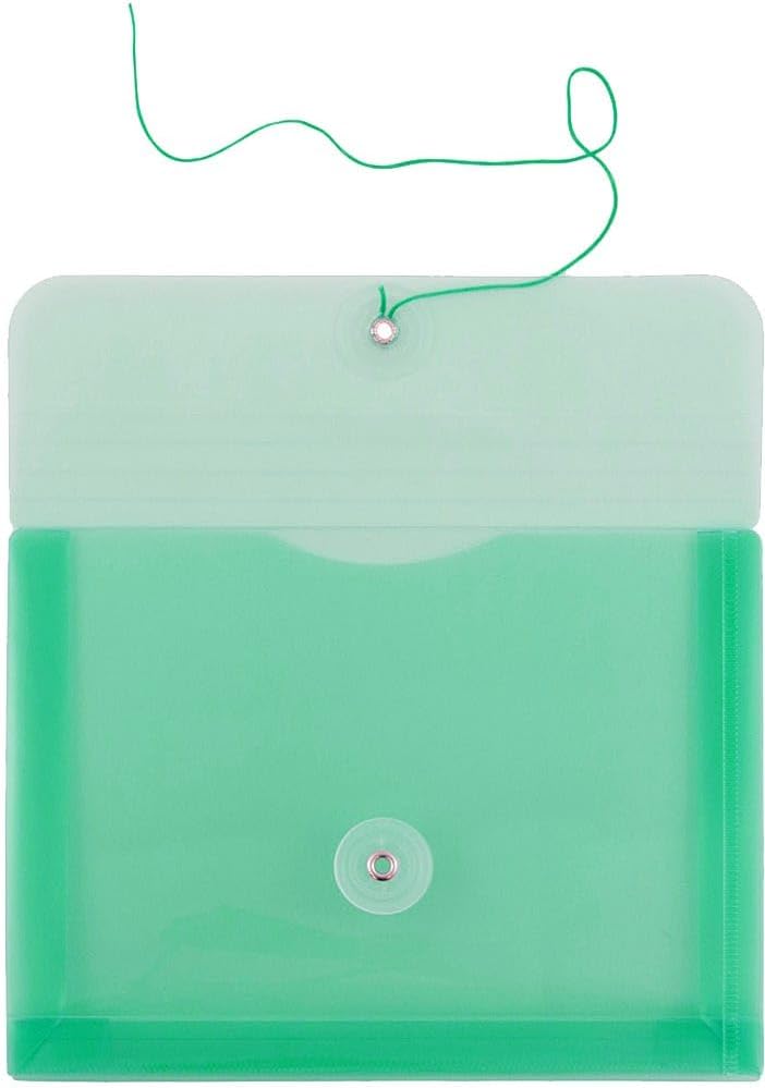 JAM PAPER Plastic Envelopes with Button & String Tie Closure - Index Size - 5 1/2 x 7 1/2 - Green - 3/Pack