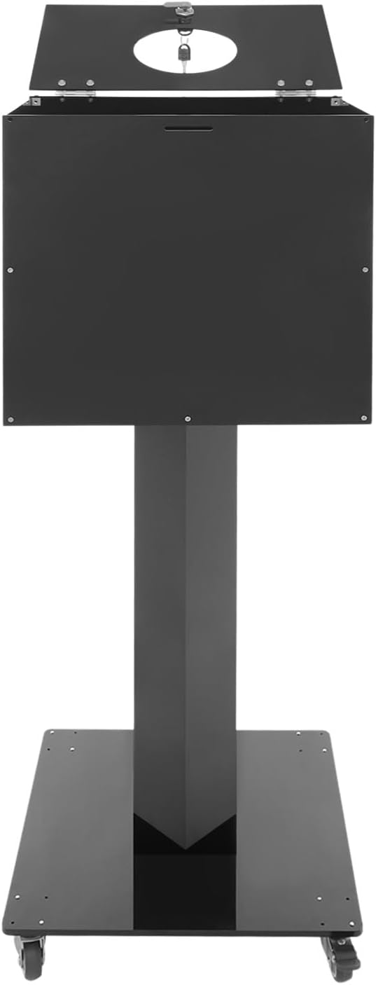 Suggestion Box with Stand, Floor Standing Offering Box with Wheels, Acrylic Locking Ballot Collection Safe Box for Voting Contest Charity Donation Church Election (Black (Round Opening))