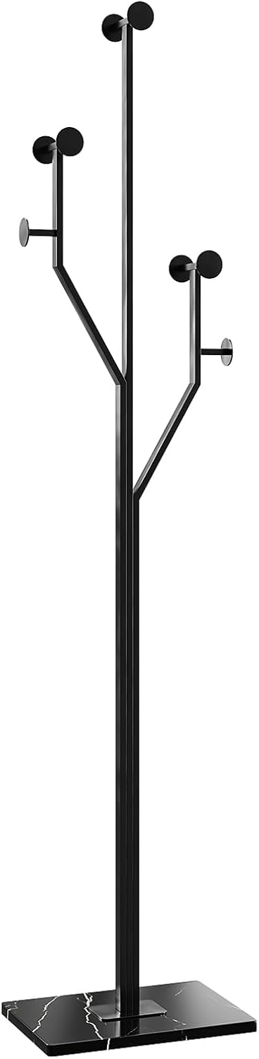 Sturdy Coat rack,Coat tree freestanding heavy duty with Marble Base,Metal standing coat rack for Bedroom,Entrance,Modern clothes hanger stand for Coats,Hats,Bags (black)