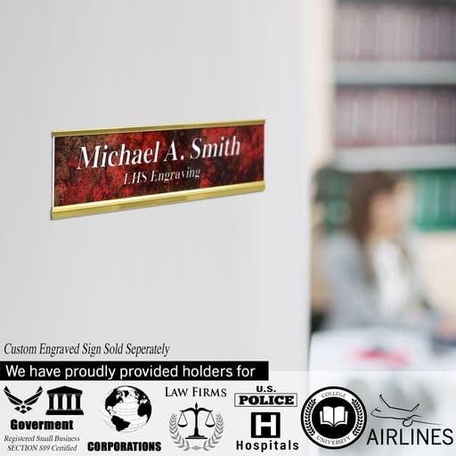 2x10 Executive Name Plate Holder, Yellow Aluminum Adhesive Door Mount for Wall Plaques, Mailbox Signs and Cubicles | Made in USA