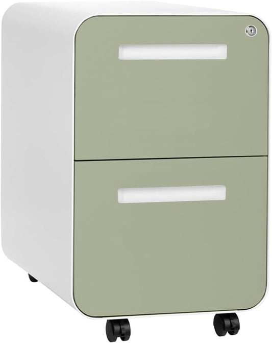 Laura Davidson Furniture Stockpile 2 Drawer Mobile File Cabinet with Lock - Under Desk Metal Filing Cabinet, Legal/Letter File Folders, Wheels and Stationary Feet, Pre-Assembled, Sage Green