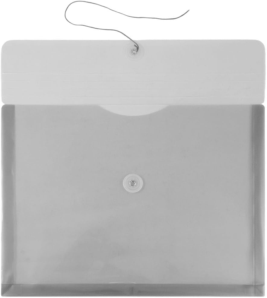 JAM PAPER Plastic Envelopes with Button & String Tie Closure - Letter Booklet - 9 3/4 x 13 - Smoke Gray - 3/Pack