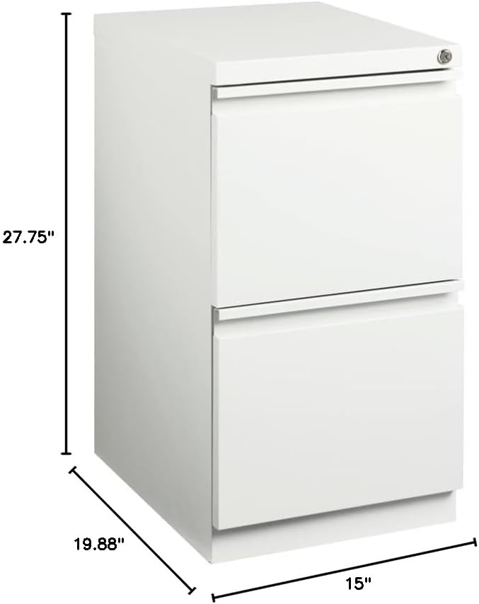 BOWERY HILL 2 Drawers 27.75" Vertical White Metal Filing Cabinet Lockable Pre-Assembled Movable Letter Size for Home, Office