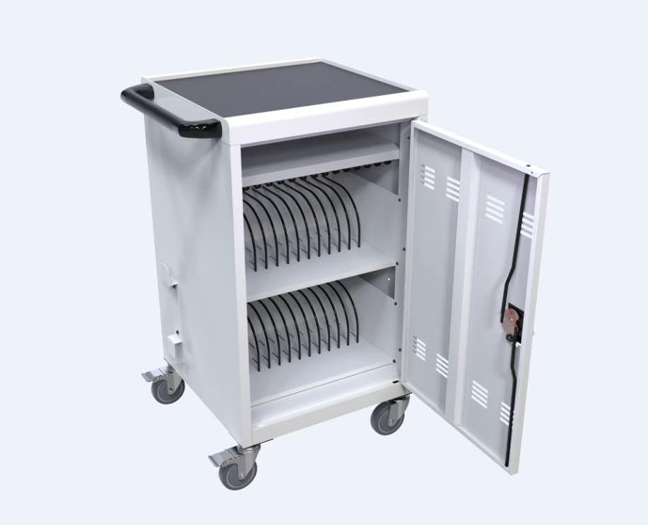 Laptop Charging Cart, White, Durable, 32 Devices, Fast Charging, Security Storage, Easy Use, Anti-Rust