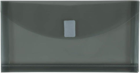 JAM PAPER Plastic Expansion Envelopes with Hook & Loop Closure - #10 Booklet Wallet - 5 1/4 x 10 with 1 Inch Expansion - Smoke Grey - 12/Pack