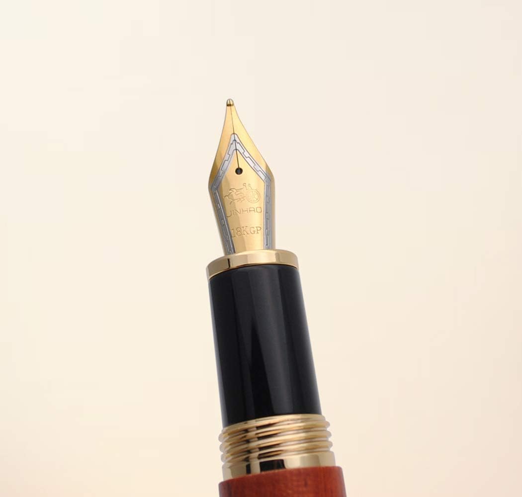 JINHAO 9056 Natural Wood Fountain Pen Handmade Ink Pen (Rosewood, Medium Nib 0.7mm)