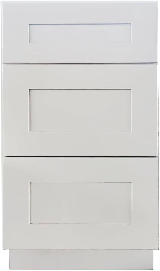 Shaker Style White RTA Base Drawer Cabinet by Solid Wood for Kitchen, Bathroom, Bedroom or Office with 3 Drawers and Soft Close(27" W x 24" Depth x 34-1/2" H)