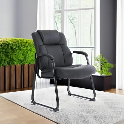 CLATINA Big & Tall 500 lb. Guest Chair, Leather Reception Chairs with Sled Base and Padded Arm Rest for Waiting Room Office Home and Meeting Conference-Black