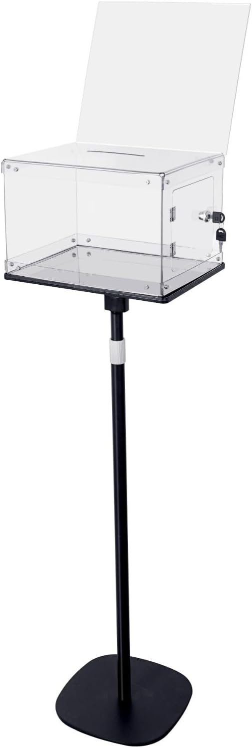 Suggestion Box with Stand, Floor Standing Offering Boxes for Church, Sign Holder, Heavy Duty Metal Base, Donation Boxes Locking Ballot Collection Safe Box for Election Voting Contest
