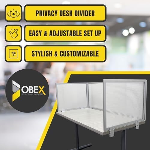 OBEX Polycarbonate Office Desk Mounted Privacy Screen Adjustable Table Top Panel Divider, Universal Aluminum Bracket-USA Made, 18" x 48", Translucent