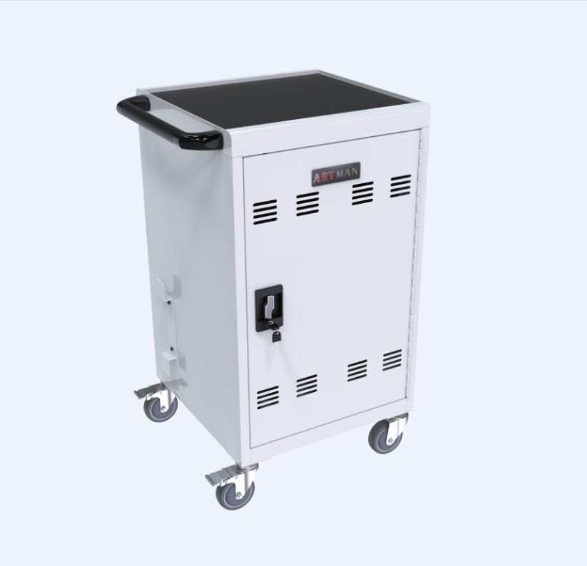 Laptop Charging Cart, White, Durable, 32 Devices, Fast Charging, Security Storage, Easy Use, Anti-Rust