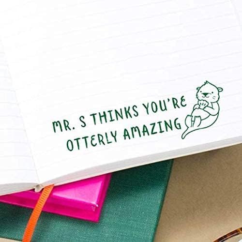 Custom Self-Inking Stamps | 49 Designs | Fun Phrases | Grading Made Easy | Classroom, Library Book Stamps (Otterly Amazing, Xtra Wide)