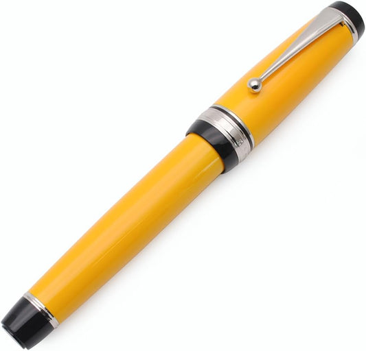 Metal Big Fountain Pen Set Medium Nib 0.7mm, Includes Ink Refill Converter, 5 Ink Cartridges & Gift Box (Medium Nib 0.7mm, Yellow with Silvery Clip)