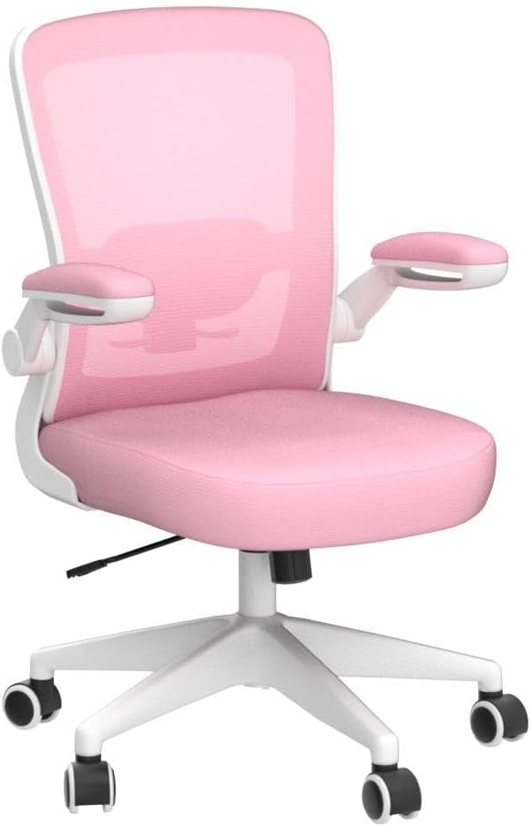 FelixKing Office Chair, Ergonomic Desk Chair Breathable Mesh Chairs with Adjustable High Back Lumbar Support Flip-up Armrests, Executive Swivel Comfy Task Computer Chairs for Home Office Pink
