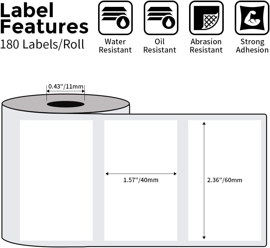 Phomemo 2.35"x 1.57" Thermal Sticker Label 180 Pcs/Roll Compatible with M220,M250,M260,M421,M221,M200 Label Printer, Strong Permanent Adhesive & Perforated, for Customer Mailer, Business Letter, Gift