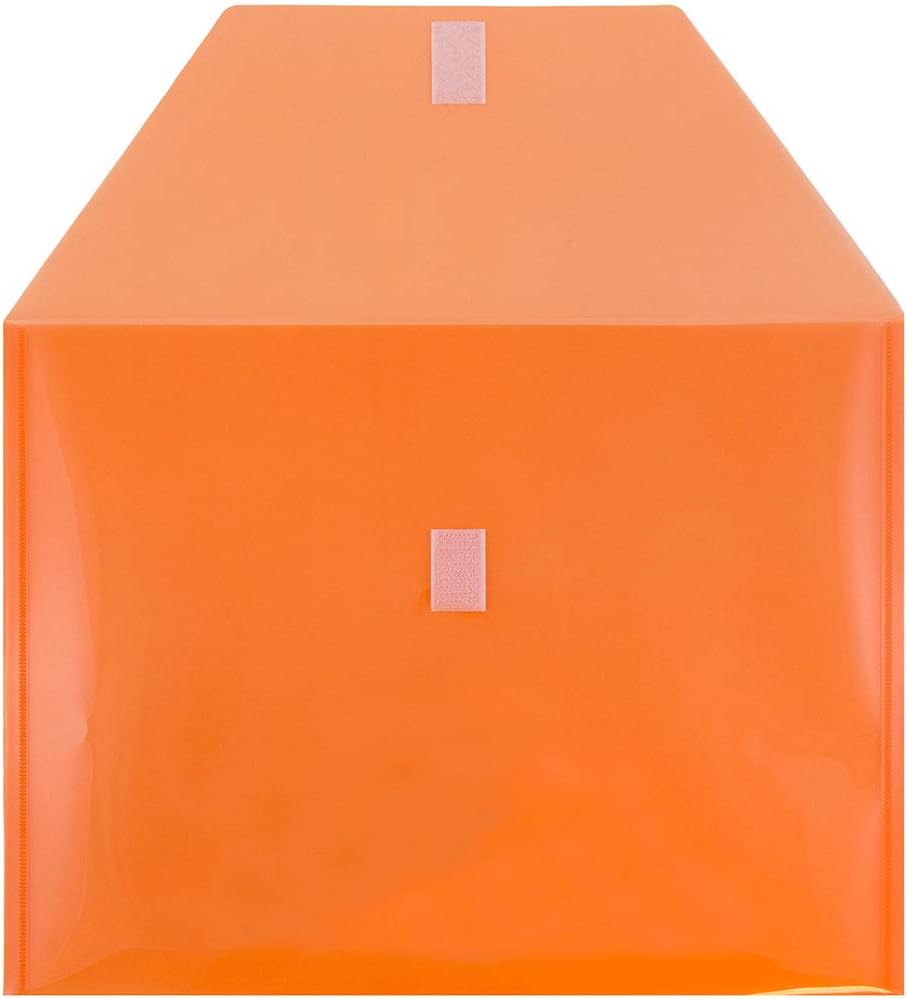 JAM PAPER Plastic Envelopes with Hook & Loop Closure - Letter Booklet - 9 3/4 x 13 - Orange - 12/Pack