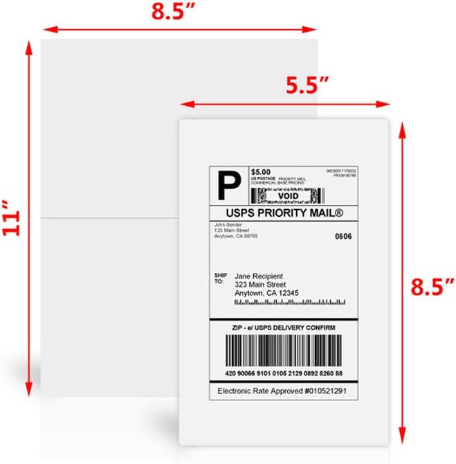 FungLam Shipping Labels with Self Adhesive, for Laser & Inkjet Printers, 8.5 x 5.5 Inches, White, Pack of 2000 Labels