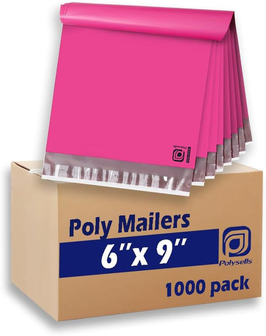 POLYSELLS 1000 pcs 6x9 Inches Pink Poly Mailers Shipping Envelopes, Strong Adhesive Sealing, Waterproof, and Tear-resistant Postal Mailing Bags for Clothing, Books, and Accessories