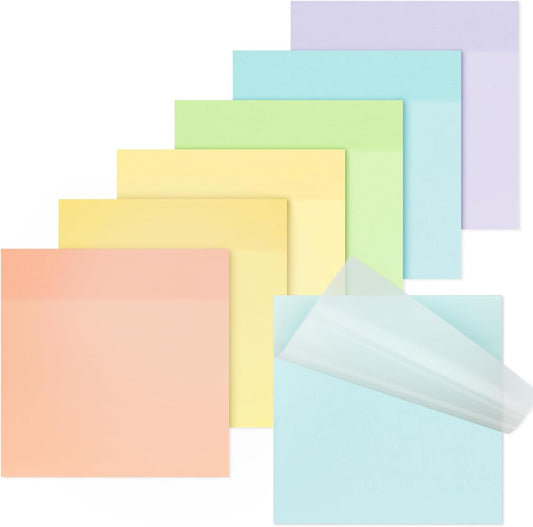 Transparent Sticky Notes, 3x3 inch, 6 Color Pastel Clear Sticky Notes, Waterproof Translucent Self-Stick Note Pads, See Through Sticky Notes for Books Annotation(300 Sheets)
