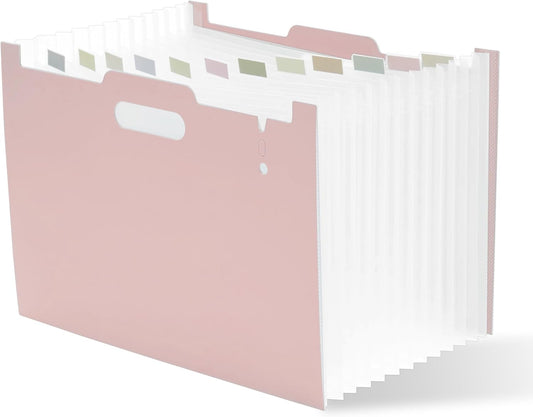 Y YOMA 2 Pack Accordion File Organizer with Handle 12 Pockets Expanding File Folder with Removable Tabs for A4 Letter Size Paper Portable Plastic Filing Organizer Document Bill Receipt Holder, Pink