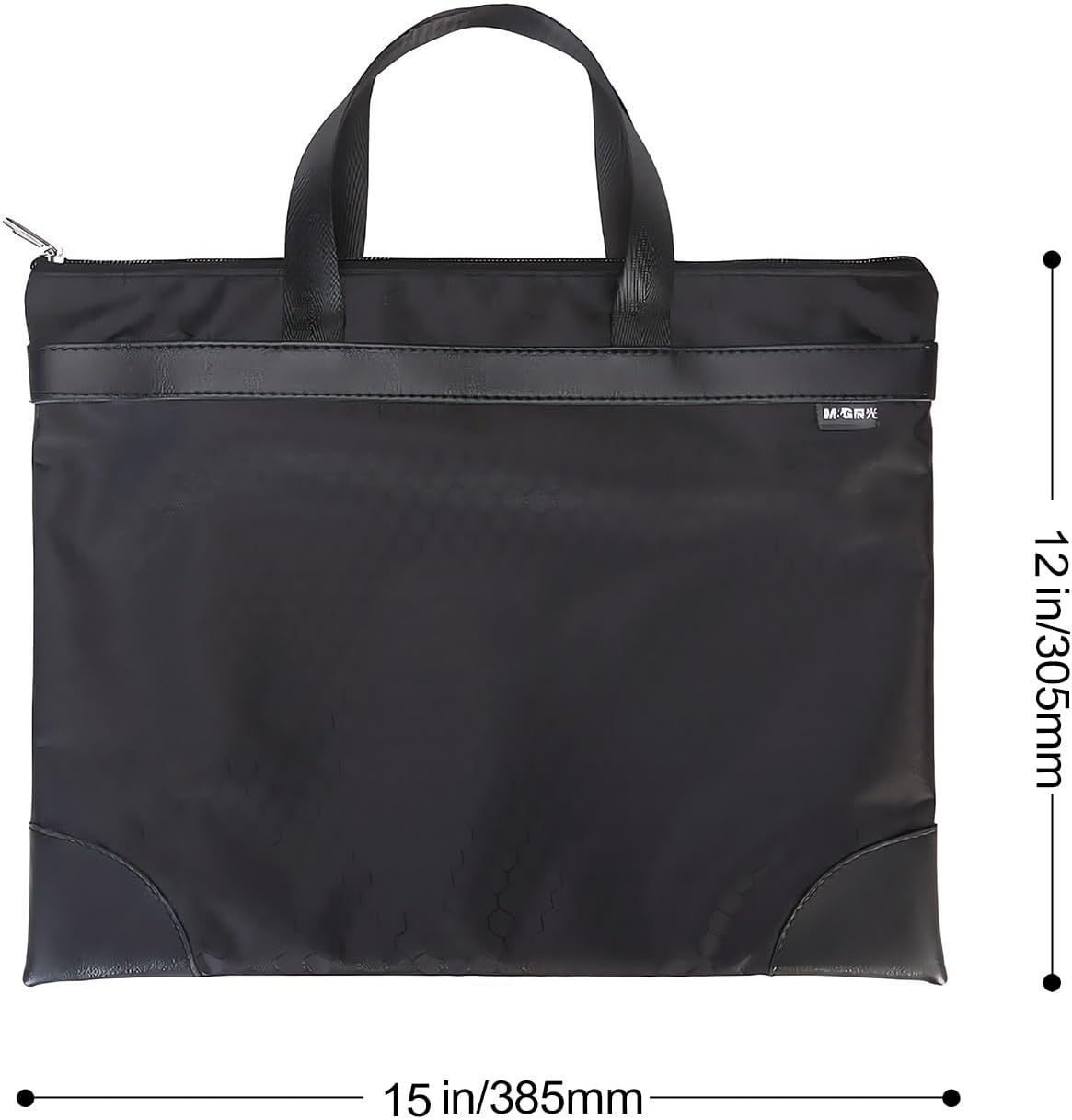 M&G 12x15 in Large Zipper Pouch with Handle, A4 Foldable Lightweight Waterproof Oxford Document Storage Bag, File Organizer for Office Travel Books Papers Filing Folder – 1 Pack (Black)