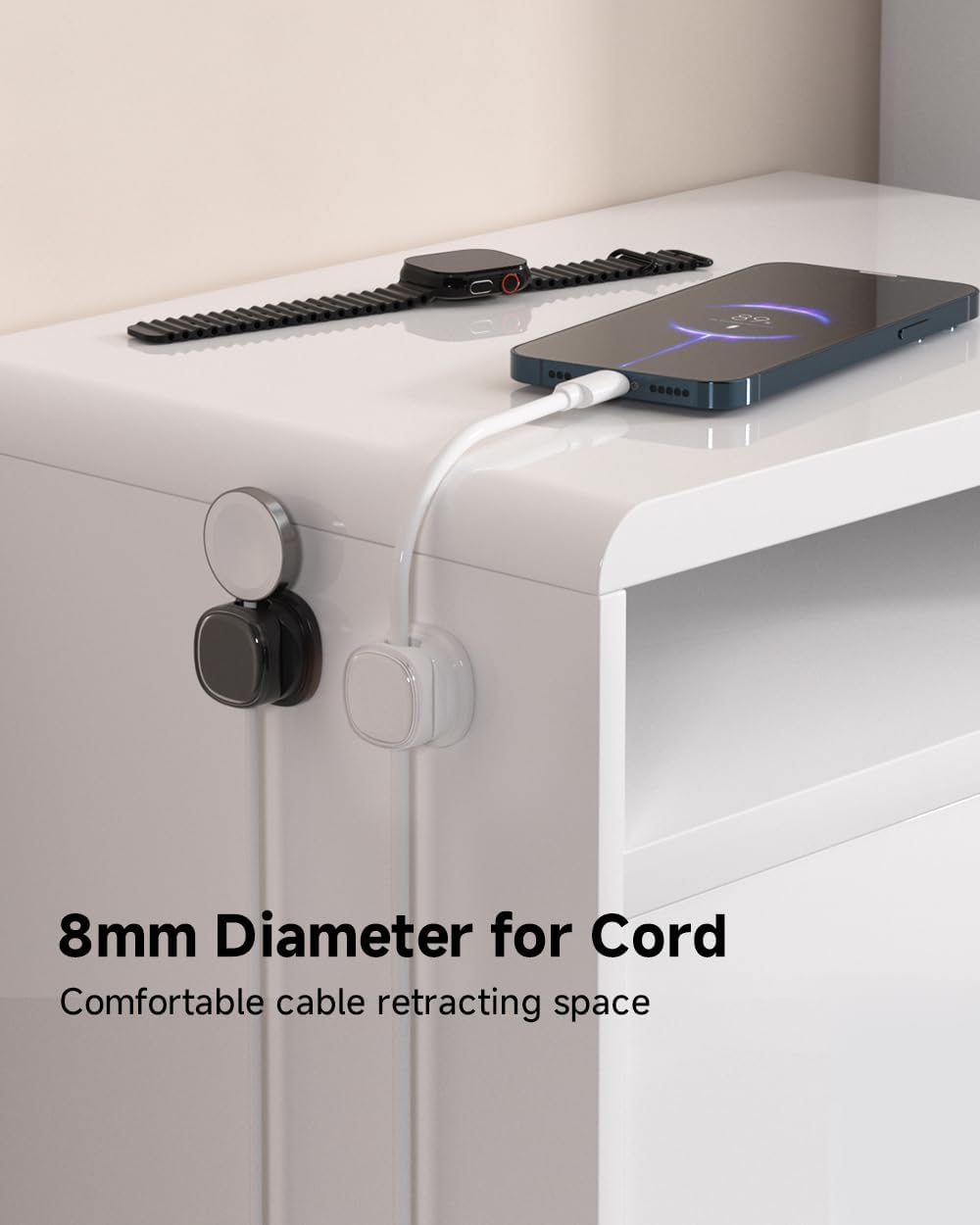 9 Pack Cord Organizer, Spring Cable Management, Adhesive Cute Cable Holder Clips, Phone Charger Wire Keeper for Desk Nightstand Car Office (9-Pack White_Black)