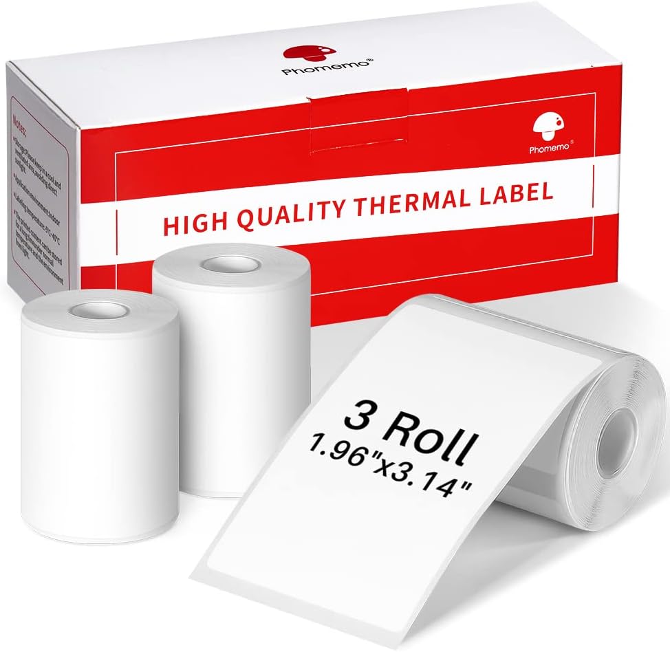 Phomemo 3 Roll 1.96" x 3.14" Multi-Purpose Thermal Label Compatible with M110/M220/M108/M250/M260/ M150/ M120/M200/M221 Printer,100 Labels/Roll,for Barcode,Name,Address,Labeling,Mailing,Business