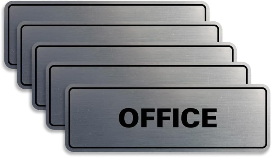 Signs ByLITA Standard Office Sign - Professional Business Signage - Easy to Install (Brushed Silver) - Large5 Pack