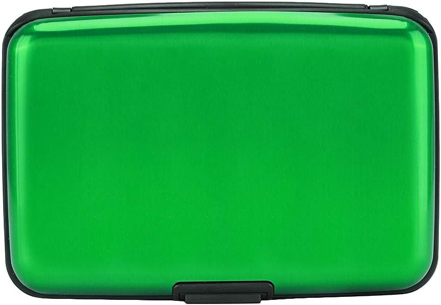 ELFISH Mini RFID Aluminum Wallet Credit Cards Holder Business Card Case Metal ID Case for Men Women (Green)