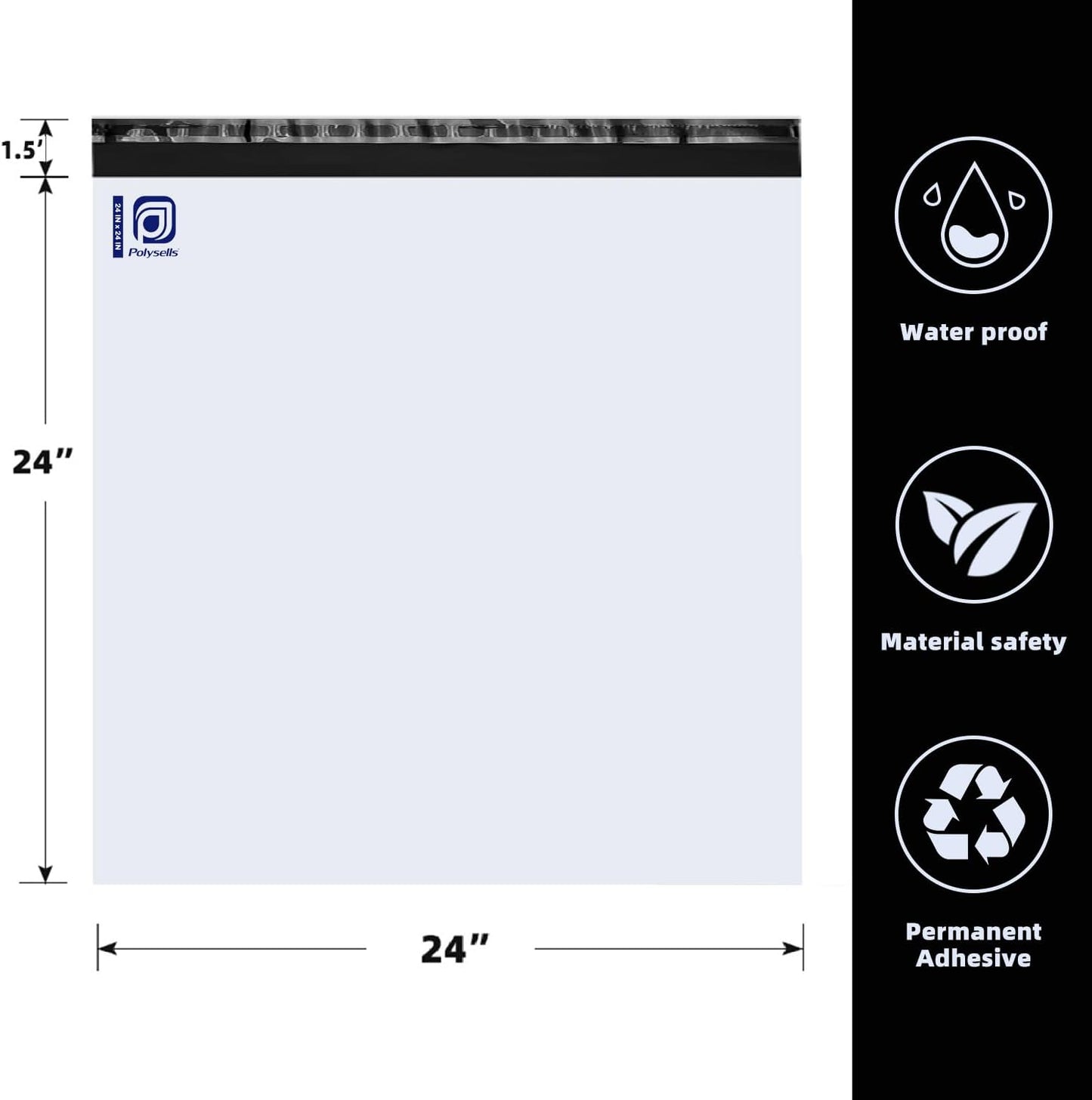 POLYSELLS 100 pcs 24x24 Inches White Poly Mailers Shipping Envelopes, Strong Adhesive Sealing, Waterproof, and Tear-resistant Postal Mailing Bags for Clothing, Books, and Accessories