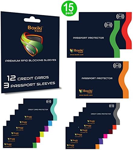 Boxiki Travel RFID Blocking Sleeves, Set with Color Coding, Navy Blue, Unisex Wallet, Protects Credit Cards and Passports
