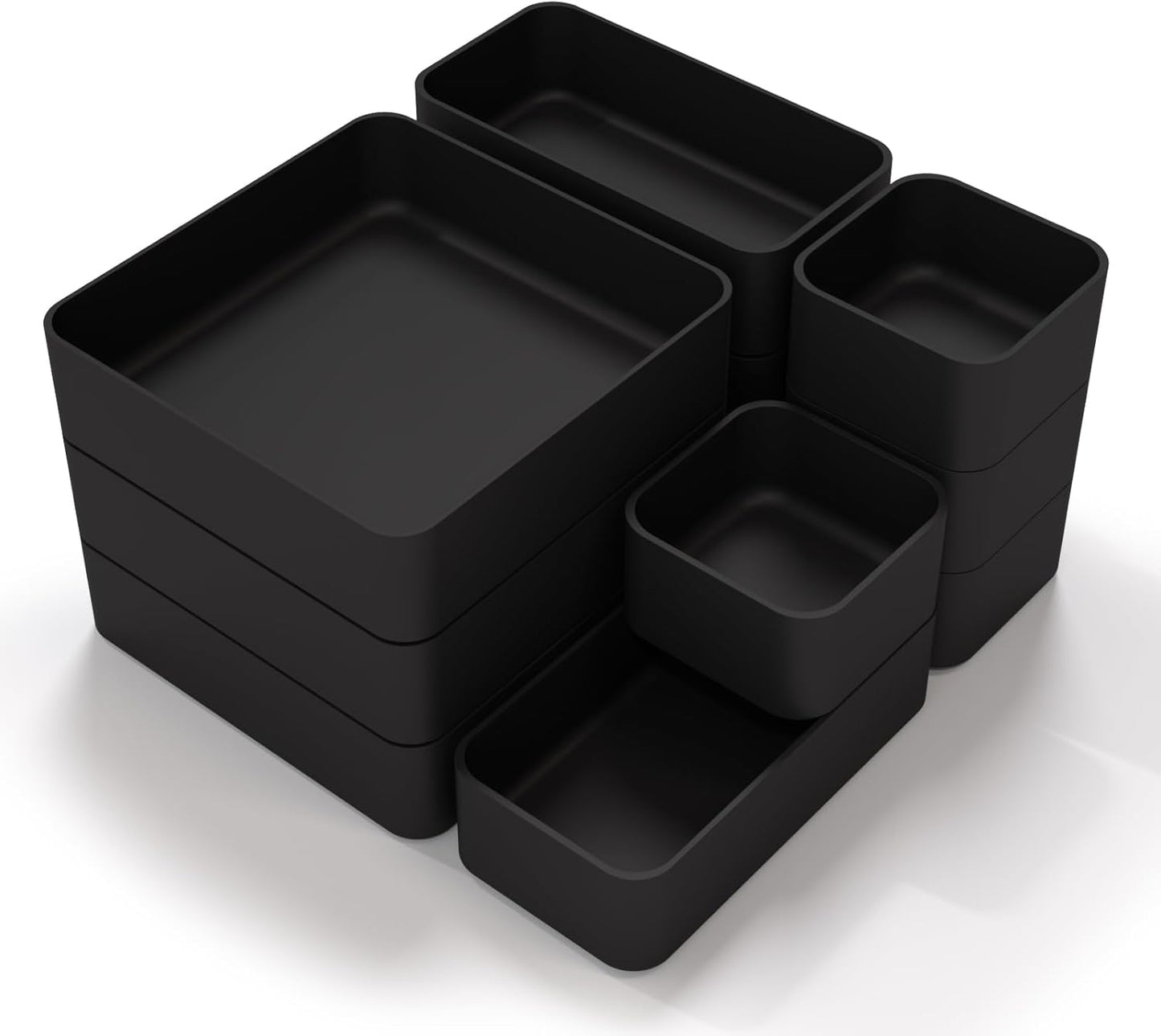 11-Piece Stackable Drawer Organizer Set, Multi-size Desk Drawer Organizer Trays Vanity Storage Bins for Storing Makeup, Stationery, Utensils in Bathroom Dresser, Office and Kitchen