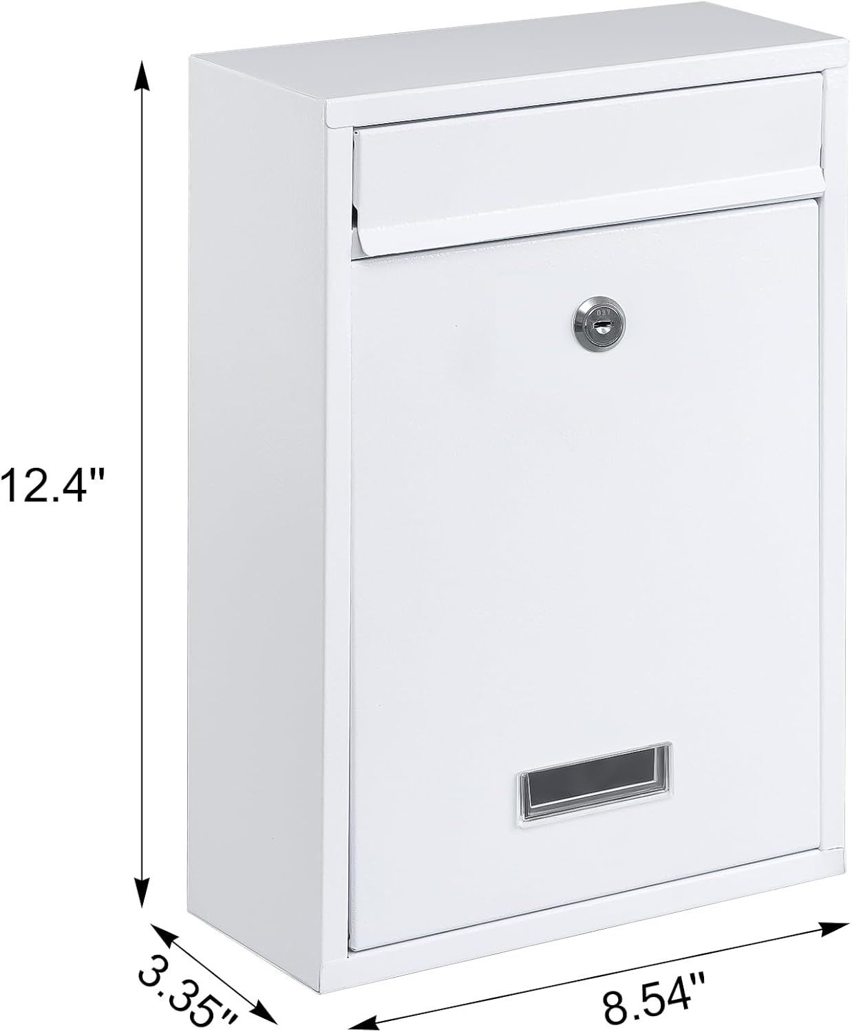 KYODOLED Key Lock MailBoxes for Outside, Locking Wall Mount Mailbox, Security Key Drop Box for Letters Newspapers, Cards, 12.4H x 8.54L x 3.35W Inches, White
