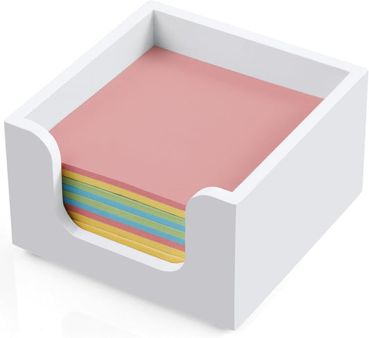 Wood Sticky Note Holder, Post It Note Dispenser for Office Desk Accessories, Self Stick Note Pad Holder, Memo Pad Holder Dispenser Organizer for School Office Desk Supplies, White