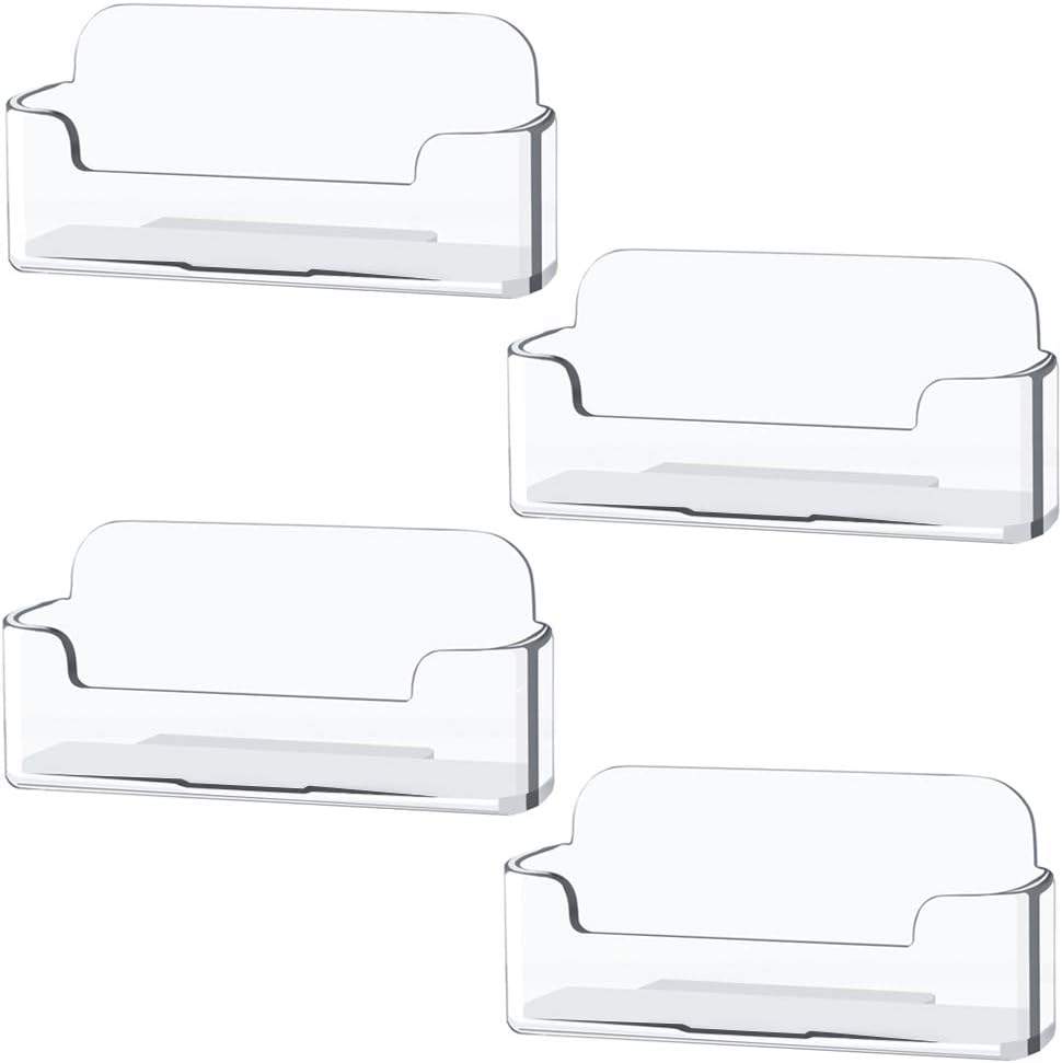 4 Pack Clear Plastic Business Card Holder,Acrylic Business Card Display for Desk Business Card Stand