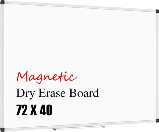 XBoard Magnetic Whiteboard 72 x 40 Inch, Large Dry Erase White Board for Wall with Marker Tray 6' x 3' | Aluminum Frame Message Presentation Board
