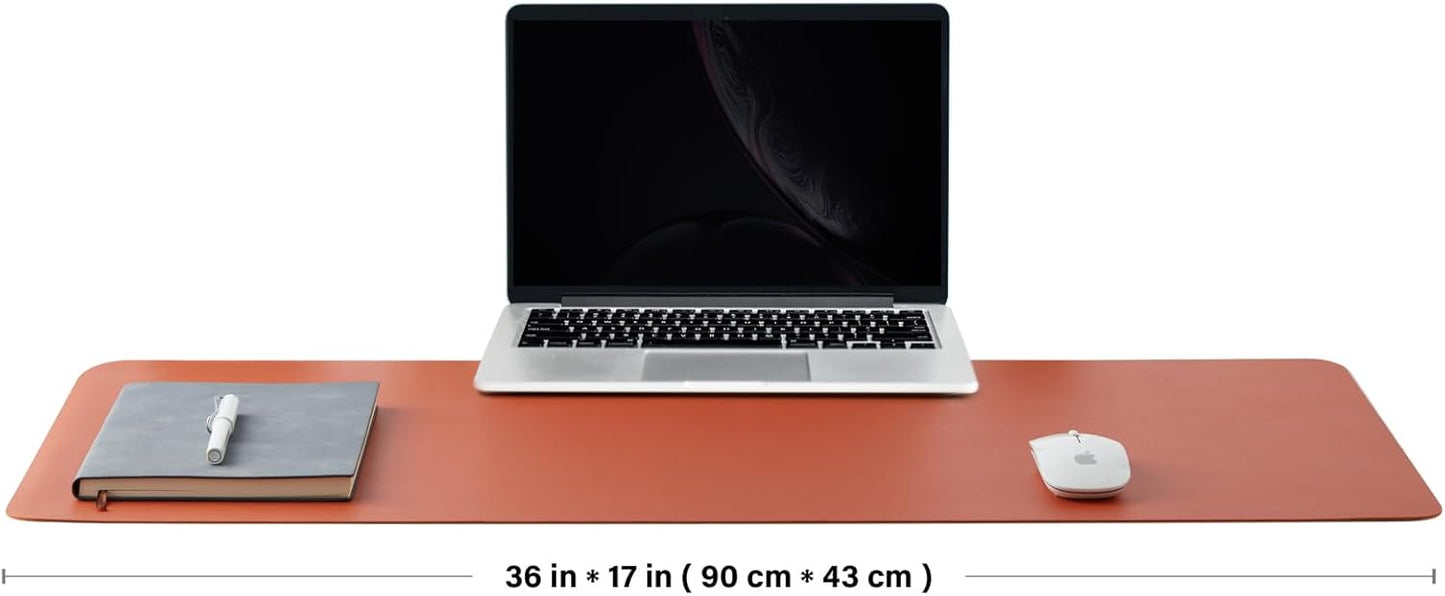 Leather Desk Mat - Non-Slip PU Pad for Office and Home - Organization Accessory - Ideal for Large Mouse Pad and Desk Mats (Orange, 36"x 17")