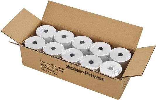 Solar-Power 3 1/8 Thermal Paper 10 Rolls for POS Cash Register Receipt Paper Roll 1-Ply Bond((3-1/8 inch x 230 feet)