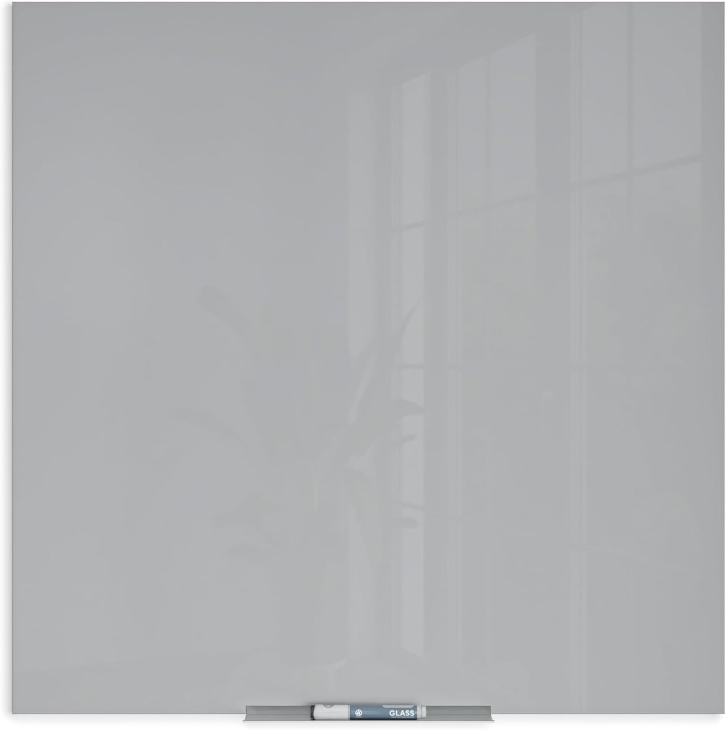 U Brands Glass Dry Erase Board, 36" x 36", 3'x3', Gray Surface, Frameless, Includes Marker