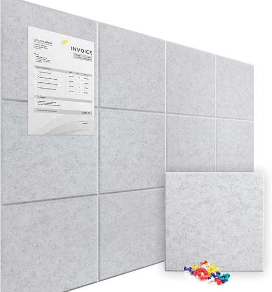 Large Cork Board for Walls 47" x 35" 12 Pack Black Bulletin Boards Felt Wall Tiles with Safe Removable Adhesive Corkboards for Office Home,Grey