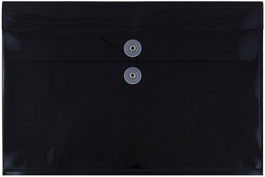 JAM PAPER Plastic Envelopes with Button & String Tie Closure - Legal Booklet - 9 3/4 x 14 1/2 - Black - 3/Pack